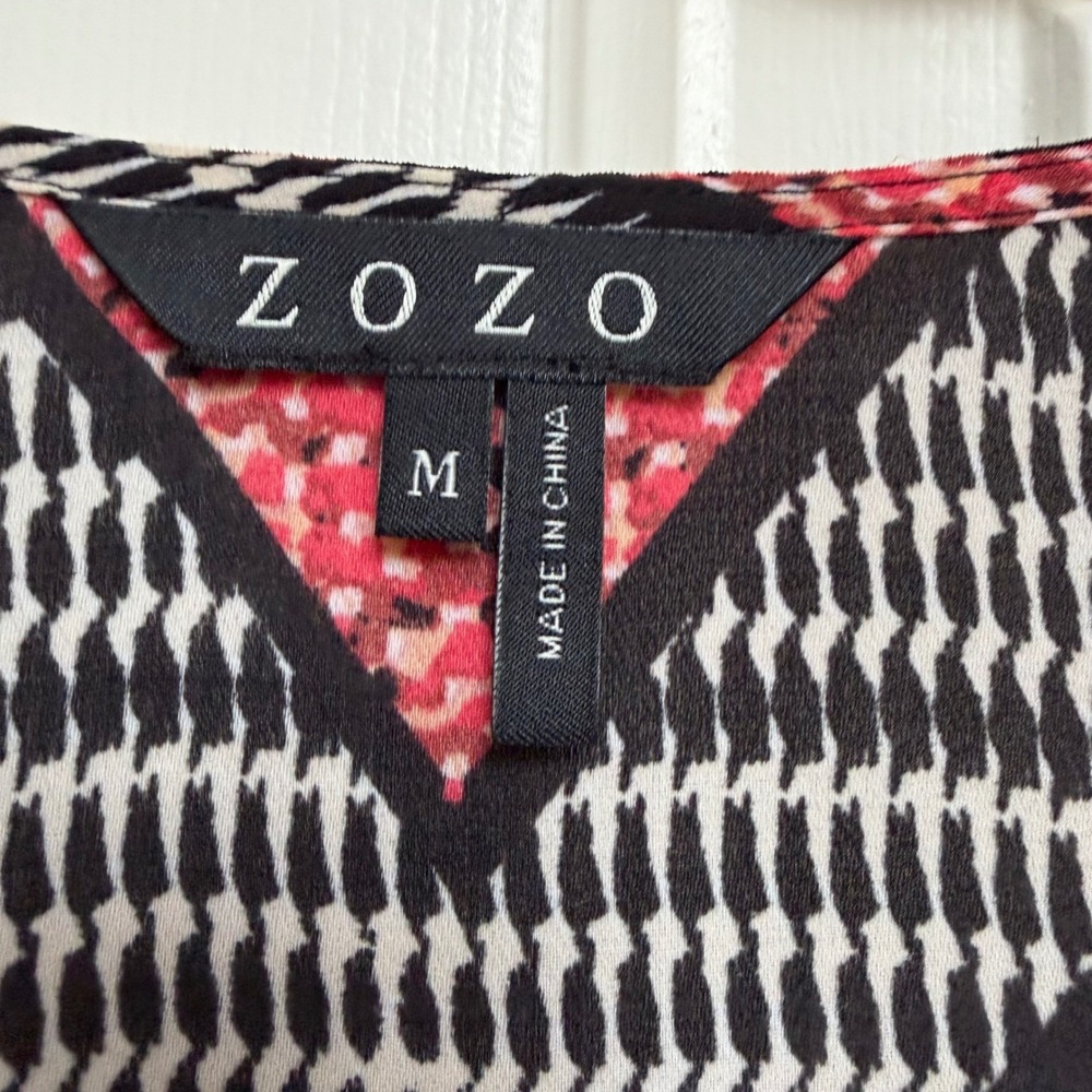 ZOZO Womens Tassel‎ V-Neck Tunic Top New Modern Boho Geometric Resort Chic Flowy - Picture 4 of 16